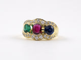 901981 - SOLD - Gold Ruby Emerald Sapphire Diamond Wedding Band 3-Stone Ring