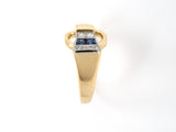 901982 - SOLD - Retro Gold Palladium Diamond Sapphire Buckle Design Ring
