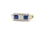 901983 - SOLD - Edwardian Gold Platinum Diamond Sapphire Engraved 3-Stone Ring