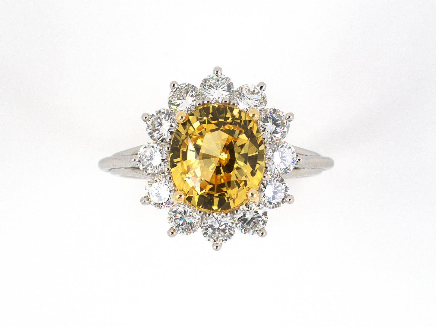 901986 - Platinum Gold AGL Madagascar Yellow Sapphire Diamond Cluster Ring