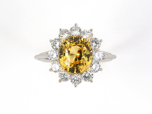 901986 - Platinum Gold AGL Madagascar Yellow Sapphire Diamond Cluster Ring