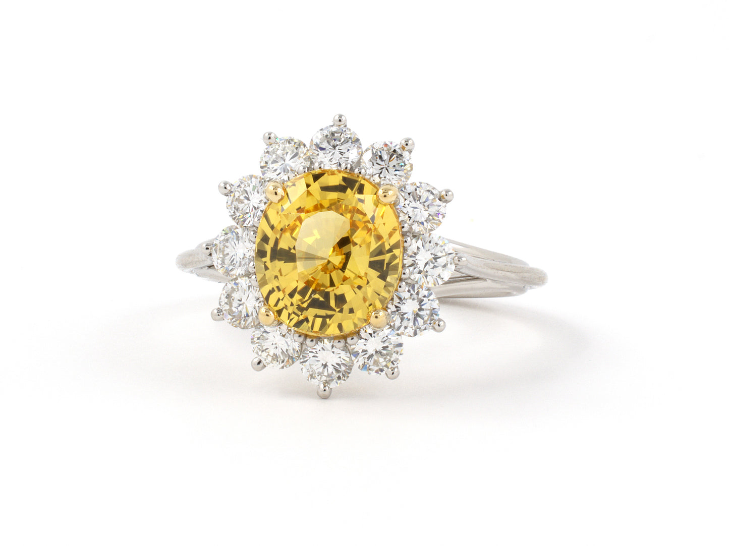 901986 - Platinum Gold AGL Madagascar Yellow Sapphire Diamond Cluster Ring