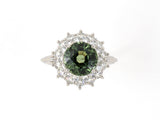 901999 - Platinum AGL Bluish Green Sapphire Diamond Cluster Ring
