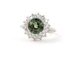901999 - Platinum AGL Bluish Green Sapphire Diamond Cluster Ring