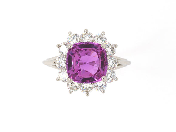 902002 - Platinum AGL Pink Sapphire Diamond Cluster Ring