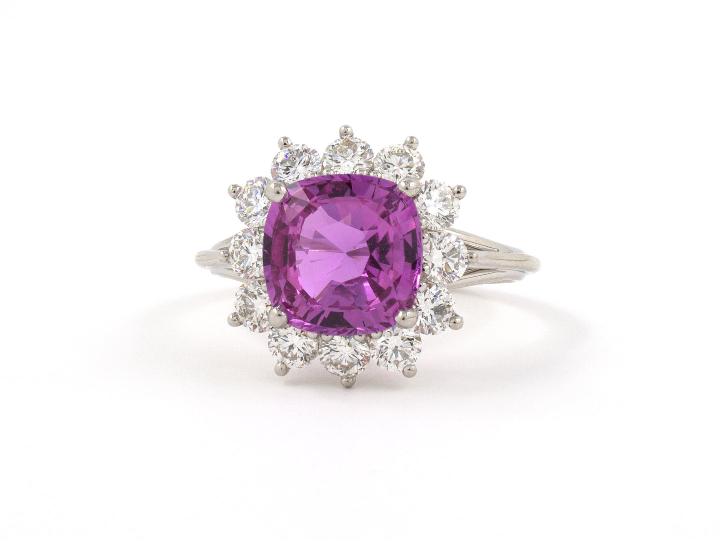 902002 - Platinum AGL Pink Sapphire Diamond Cluster Ring