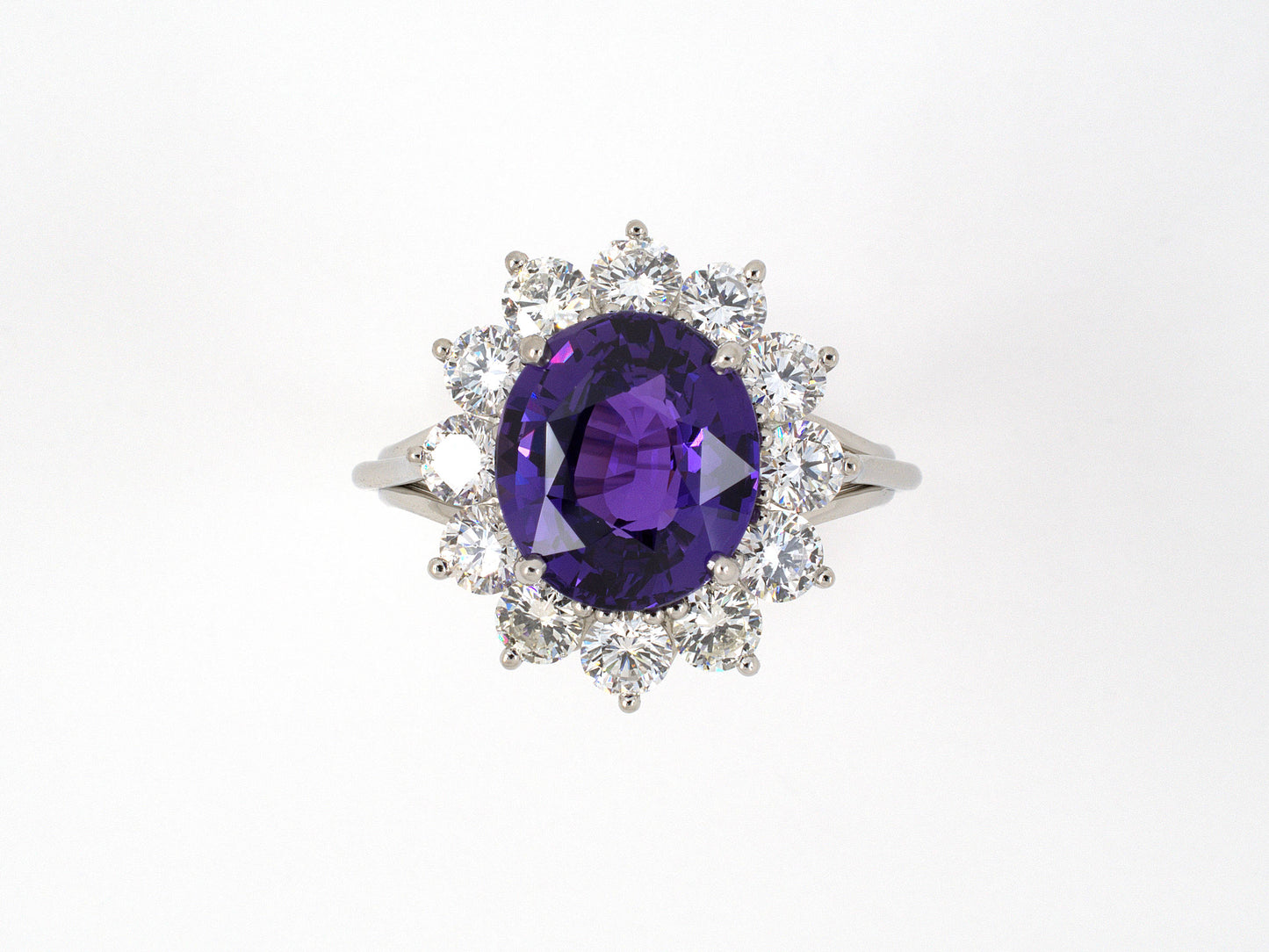 902003 - Platinum AGL Purple Sapphire Diamond Cluster Ring