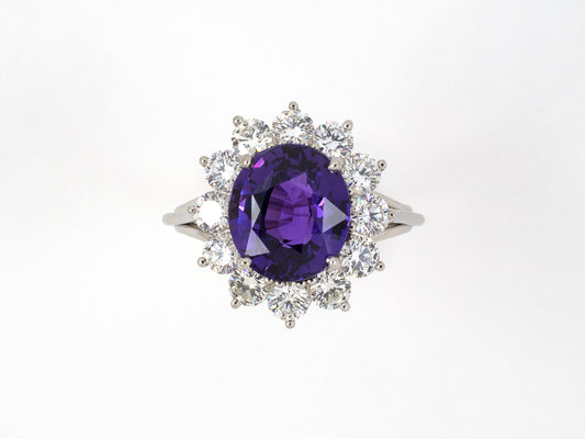 902003 - Platinum AGL Purple Sapphire Diamond Cluster Ring