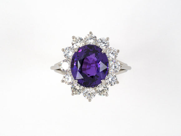 902003 - Platinum AGL Purple Sapphire Diamond Cluster Ring