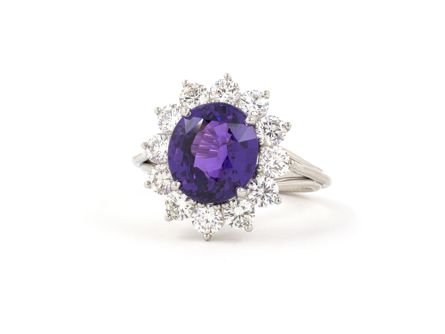 902003 - Platinum AGL Purple Sapphire Diamond Cluster Ring