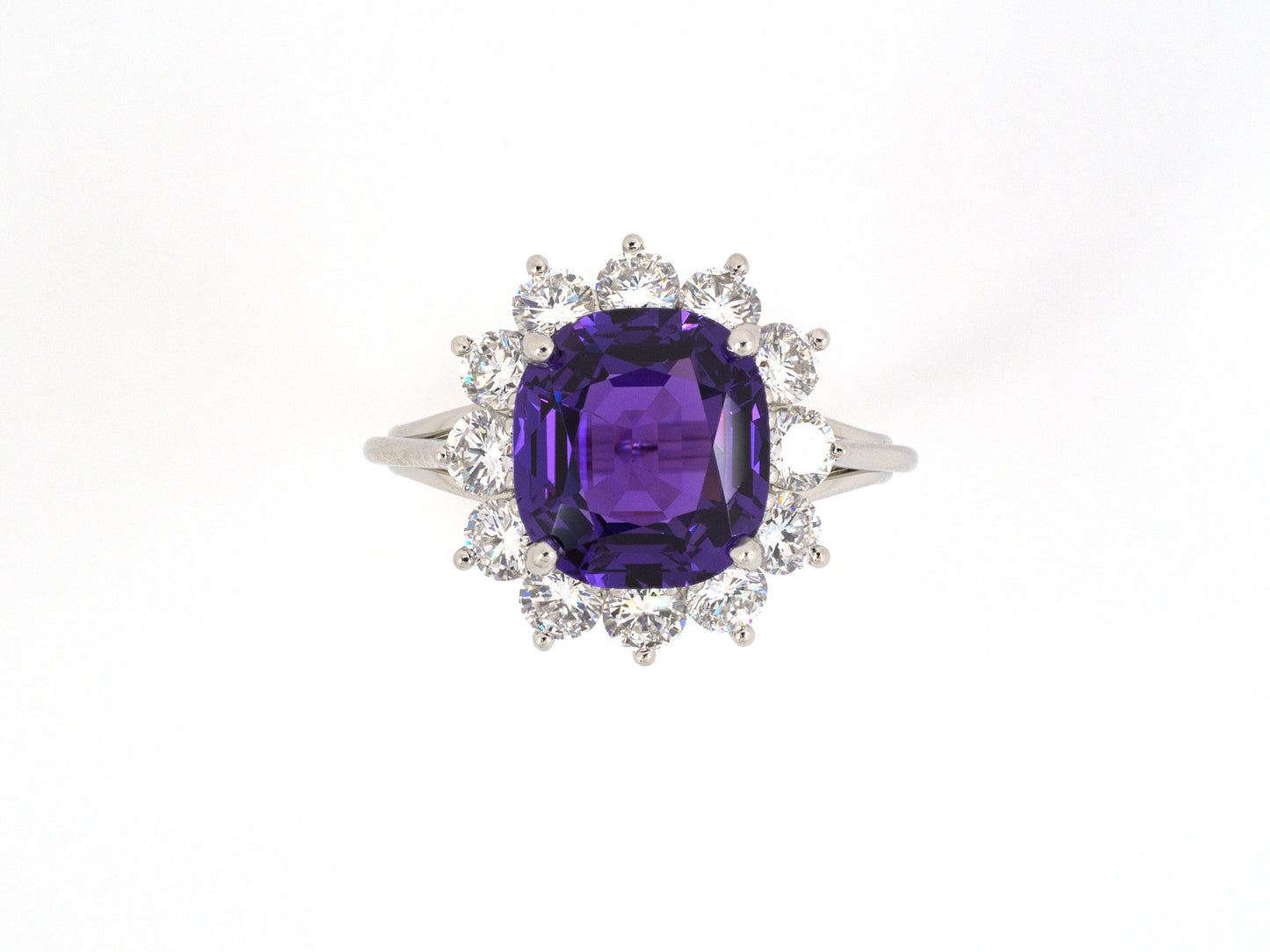 902004 - SOLD - Platinum AGL Purple Sapphire Diamond Cluster Ring