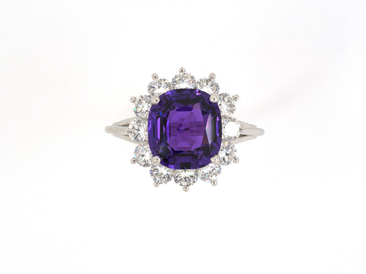 902004 - SOLD - Platinum AGL Purple Sapphire Diamond Cluster Ring