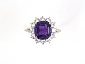 902004 - Platinum AGL Purple Sapphire Diamond Cluster Ring