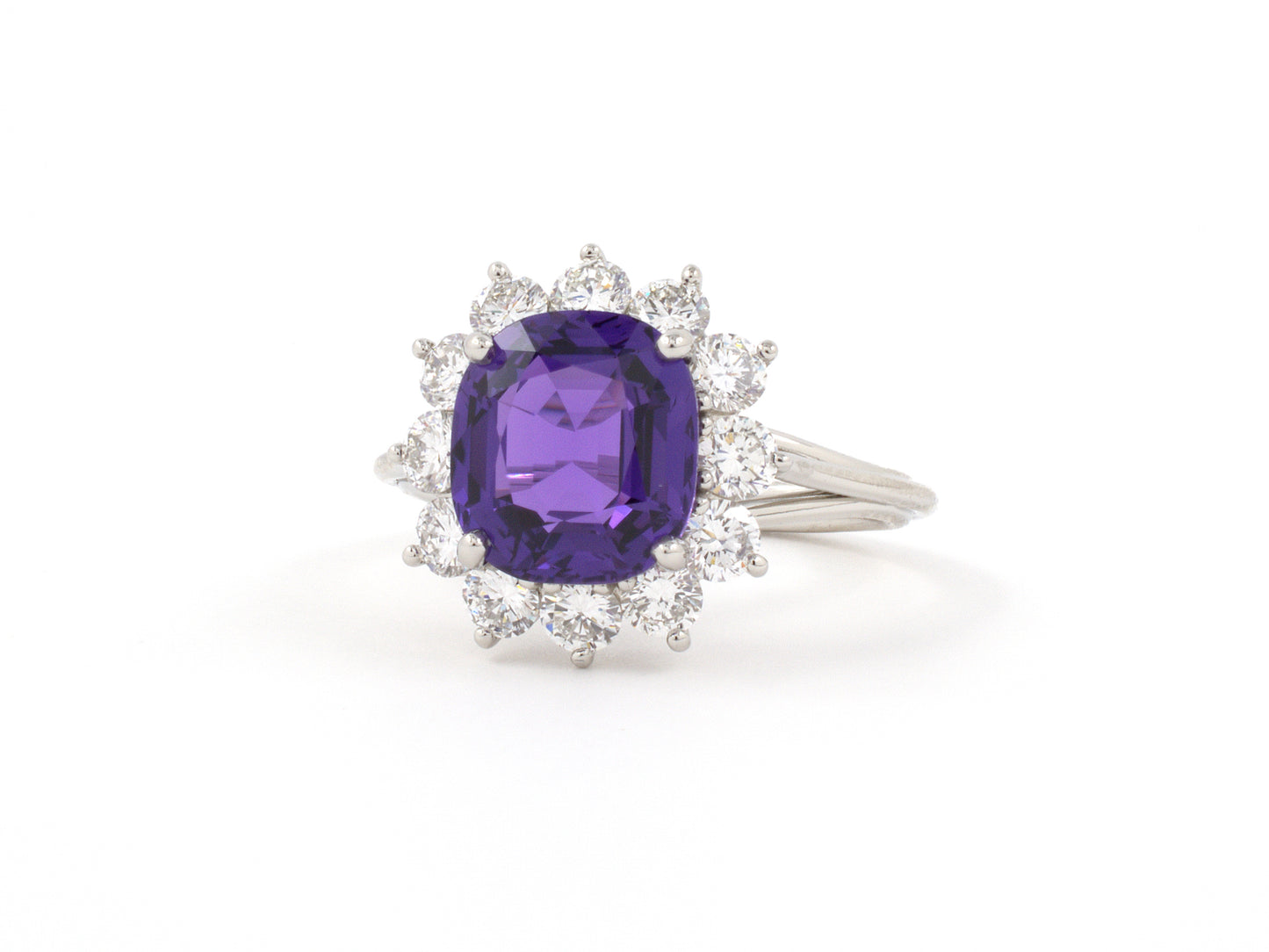 902004 - SOLD - Platinum AGL Purple Sapphire Diamond Cluster Ring
