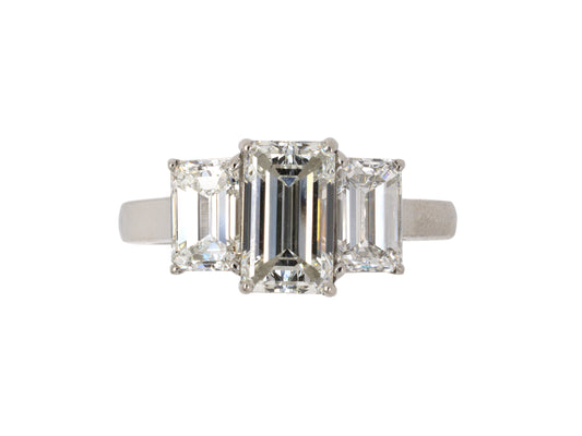 902006 - SOLD - Platinum GIA Emerald Cut Diamond 3 Stone Ring