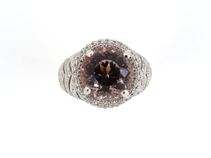 902007 - Gold Diamond Mauve Pink Tourmaline Cocktail Cluster Ring