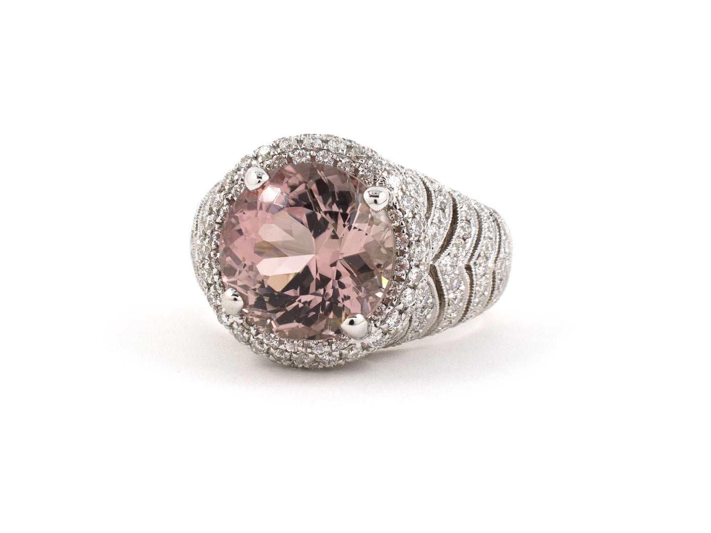 902007 - Gold Diamond Mauve Pink Tourmaline Cocktail Cluster Ring