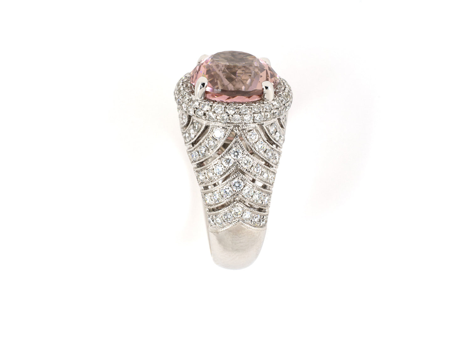 902007 - Gold Diamond Mauve Pink Tourmaline Cocktail Cluster Ring