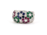 902008 - SOLD - Nabucco Italy Gold Diamond Emerald Sapphire Ruby Floral Design Wedding-Band Ring