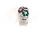 902008 - SOLD - Nabucco Italy Gold Diamond Emerald Sapphire Ruby Floral Design Wedding-Band Ring