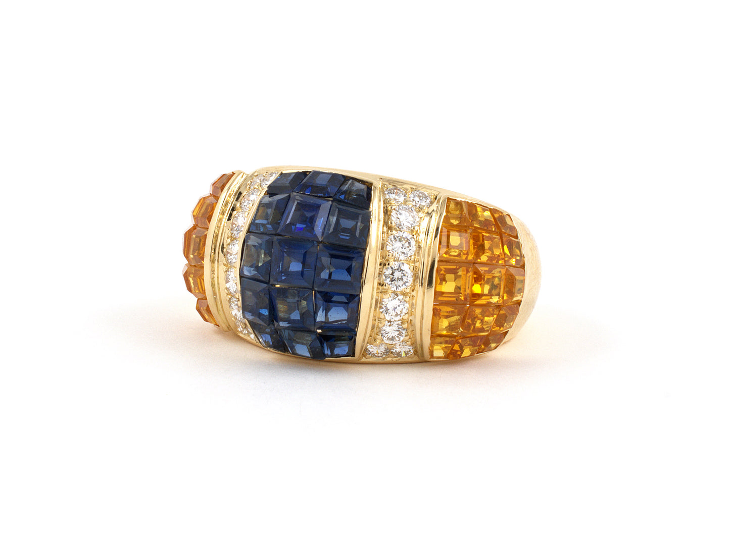 902010 - Gold Diamond Yellow Sapphire Blue Sapphire Cocktail Wedding-Band Ring