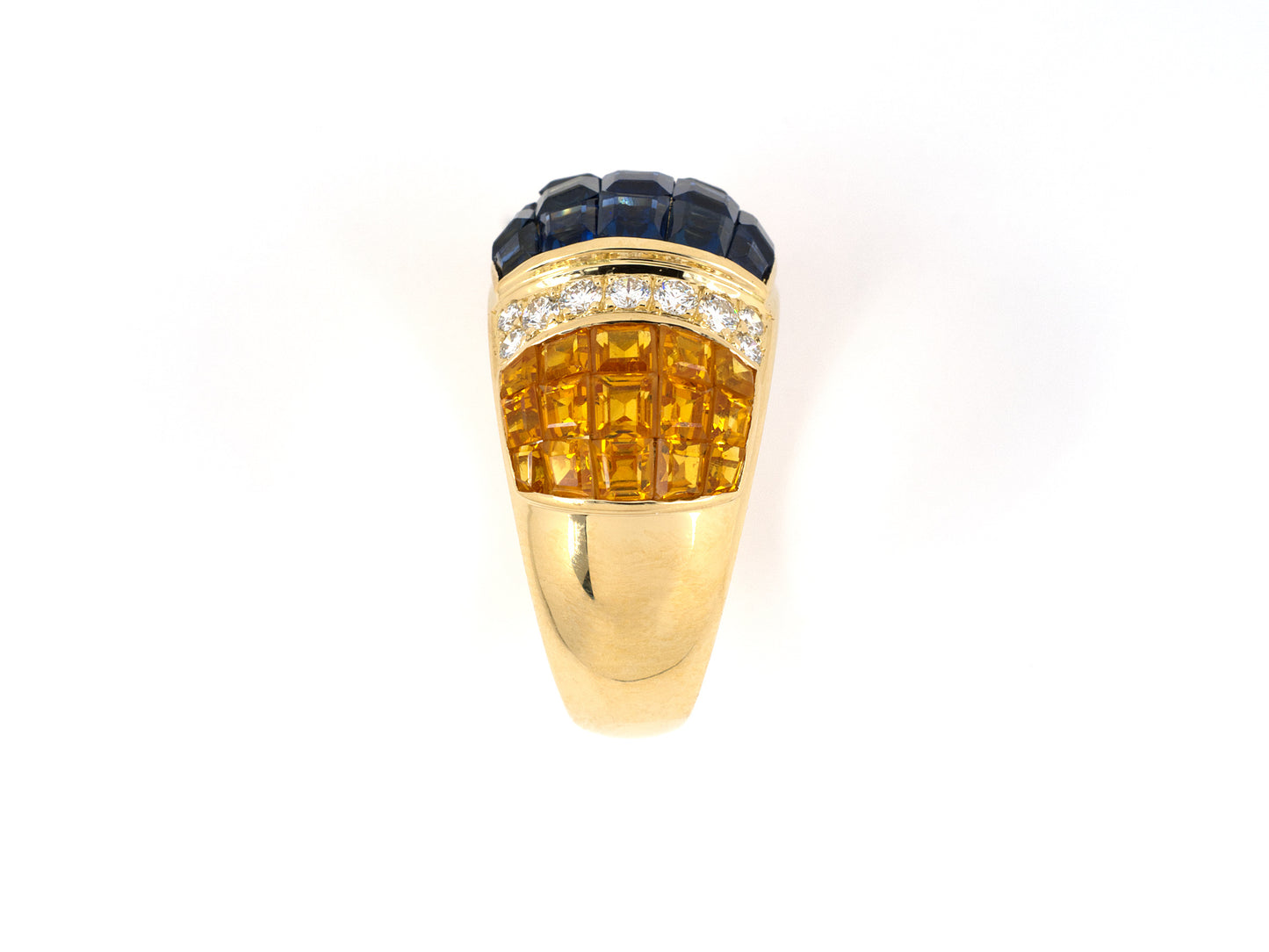 902010 - Gold Diamond Yellow Sapphire Blue Sapphire Cocktail Wedding-Band Ring
