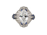 902011 - SOLD - Art Deco Platinum GIA Marquise Diamond Sapphire Engagement Ring