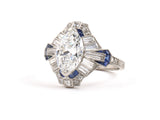 902011 - SOLD - Art Deco Platinum GIA Marquise Diamond Sapphire Engagement Ring