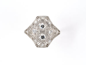 902012 - Art Deco Platinum Diamond 2-Stone Dinner Ring