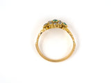902013 - Circa 1820 Georgian Gold Emerald Diamond Cluster Center 3-Stone Carved Shoulder Ring