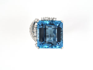 902015 - SOLD - Circa1950 Platinum Aqua Diamond Ring
