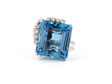 902015 - SOLD - Circa1950 Platinum Aqua Diamond Ring