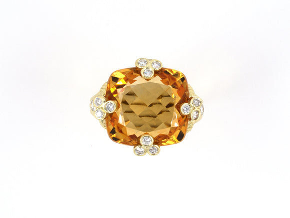 902022 - SOLD - Judith Ripka Gold Diamond Citrine Square Cushion Ring