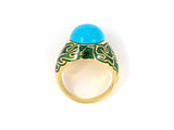 902023 - Cerro Gold Turquoise Green Enamel Domed Ring