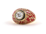902030 - Cerro Gold Platinum GIA Diamond Red And Black Enamel Domed Ring