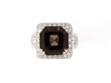 902032 - SOLD - Italy Gold Smoky Quartz Diamond Heart Motif Cluster Ring