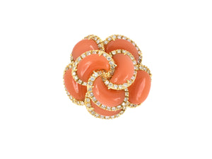 902033 - Italy Gold Diamond Border Carnelian Cluster Tiered Domed Ring