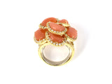 902033 - Italy Gold Diamond Border Carnelian Cluster Tiered Domed Ring