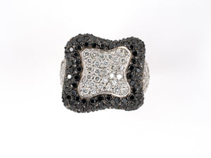 902035 - SOLD - Gold Black And White Diamond Pave Asymetrical Square Ring