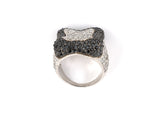 902035 - SOLD - Gold Black And White Diamond Pave Asymetrical Square Ring