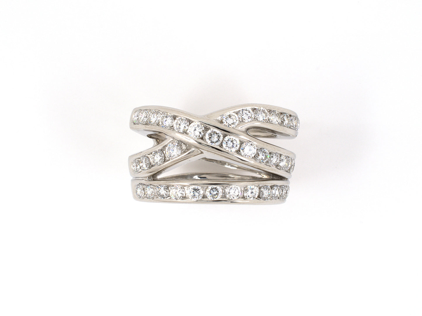 902036 - Platinum Diamond Channel Set 3-Row Woven X Wedding-Band Ring