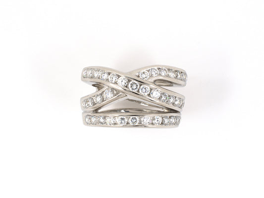 902036 - Platinum Diamond Channel Set 3-Row Woven X Wedding-Band Ring