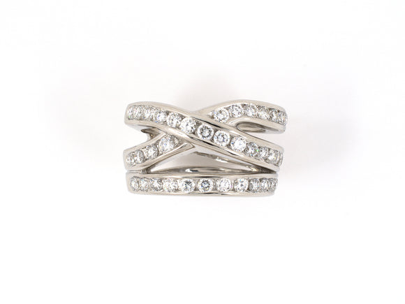 902036 - Platinum Diamond Channel Set 3-Row Woven X Wedding-Band Ring