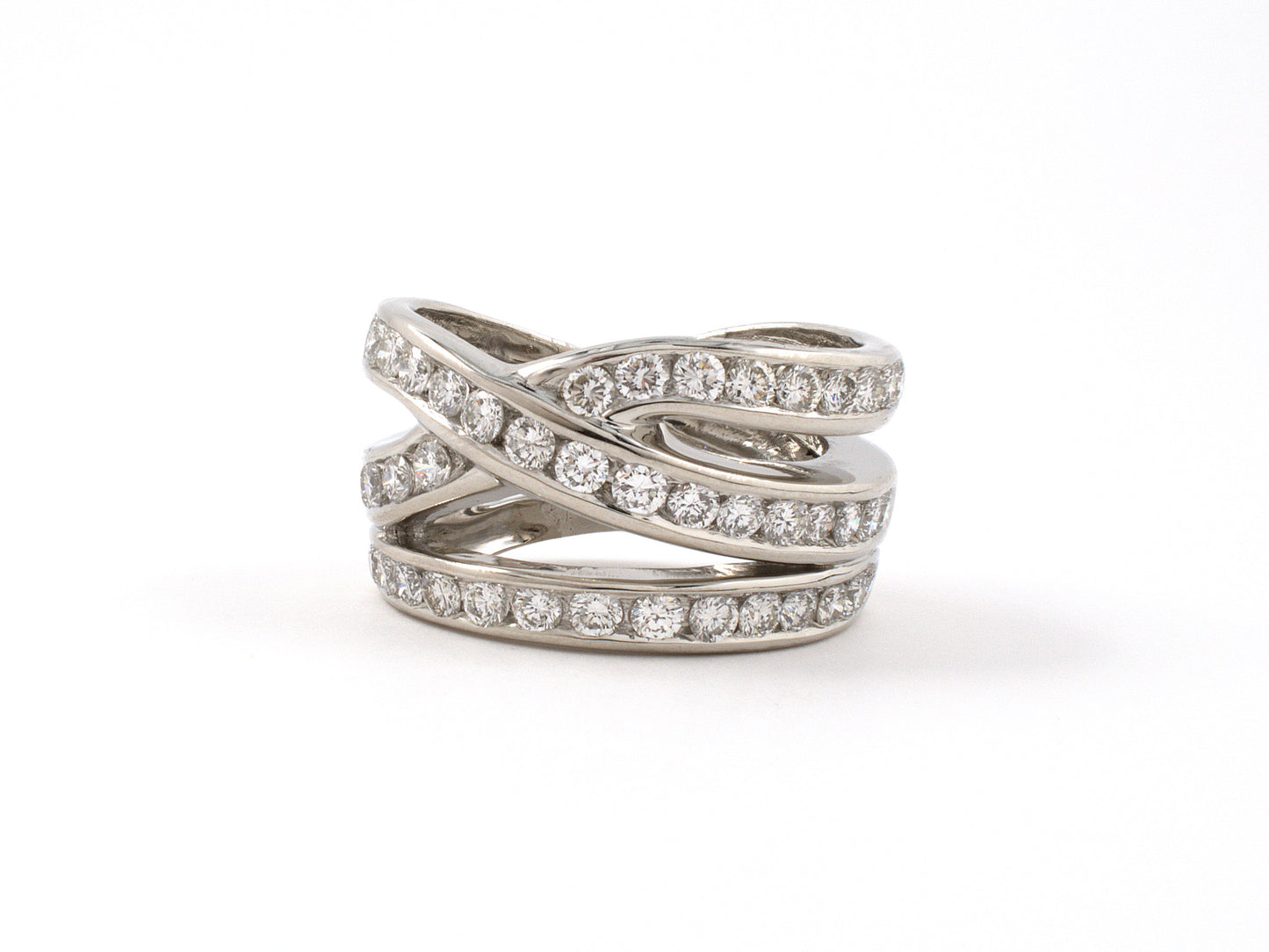 902036 - Platinum Diamond Channel Set 3-Row Woven X Wedding-Band Ring