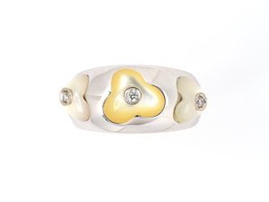 902037 - Italy Gold Diamond Cabochon Mother Of Pearl Floral Band Ring