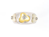 902037 - Italy Gold Diamond Cabochon Mother Of Pearl Floral Band Ring