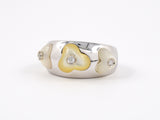 902037 - Italy Gold Diamond Cabochon Mother Of Pearl Floral Band Ring