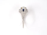902041 - Art Deco Gold Diamond Synthetic Sapphire Stamped Filigree Engagement Ring