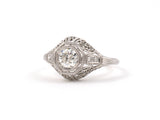 902042 - Art Deco Gold Diamond Stamped Filigree Engagement Ring