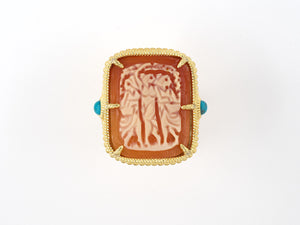 902043 - SOLD - Judith Ripka Sterling Silver Vermeil Cameo Turquoise Dinner Ring